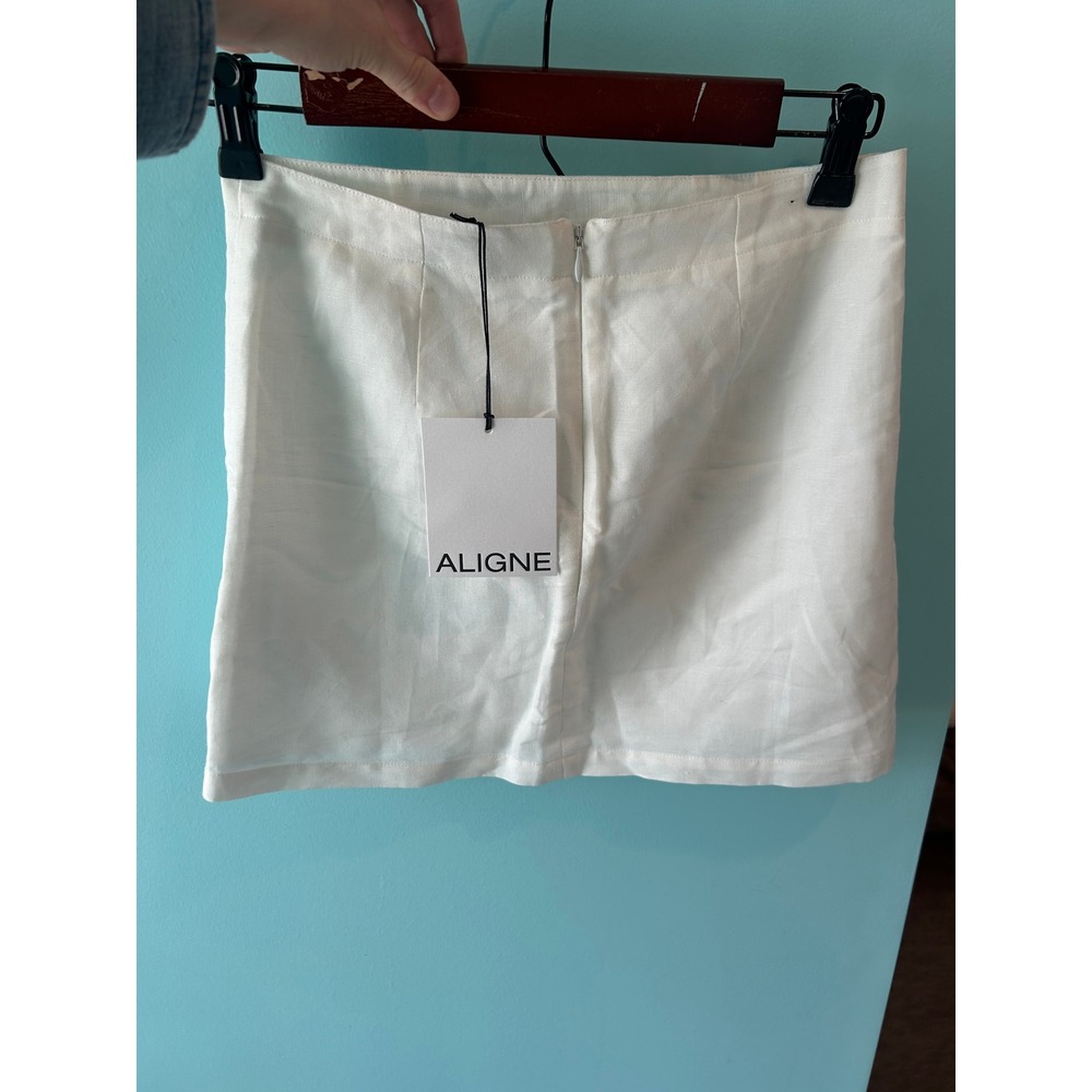 ALIGNE Hadley Linen Blend Mini Skirt High Waist Minimalist White Size 2 - Picture 4 of 7
